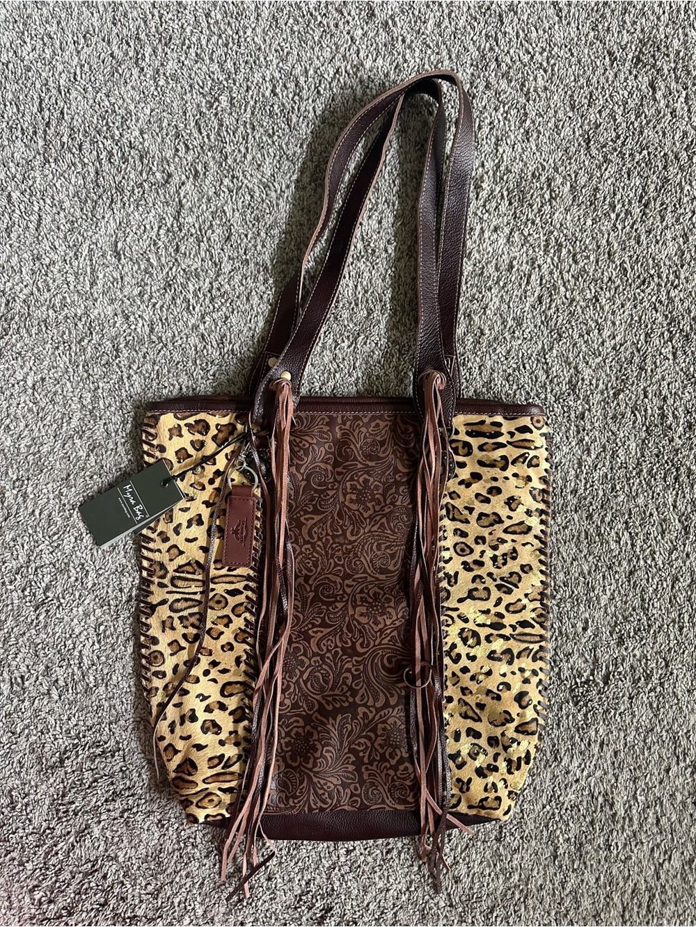 Myra Bag Golden Studs Leopard Animal Print Shoulder Bag Brown/Beige Zip Medium